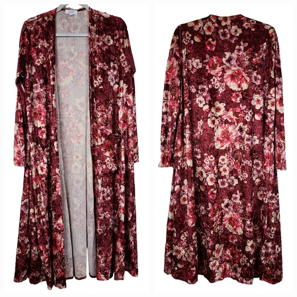 NEW LuLaRoe SARAH Cardigan L 14/16 Velvet Rose Knit Long Duster Sweater Jacket - Picture 2 of 9